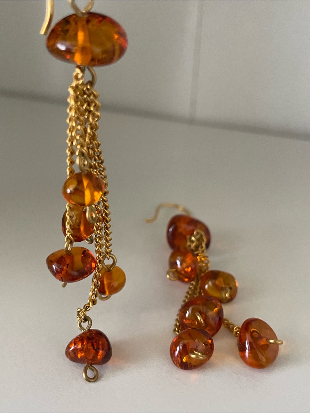 Glass amber dangle earrings